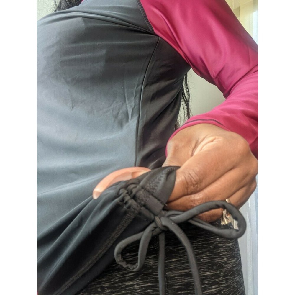 Long Sleeve UPF 50 Shirt Magenta Black Ruched Top - Picture 4 of 5